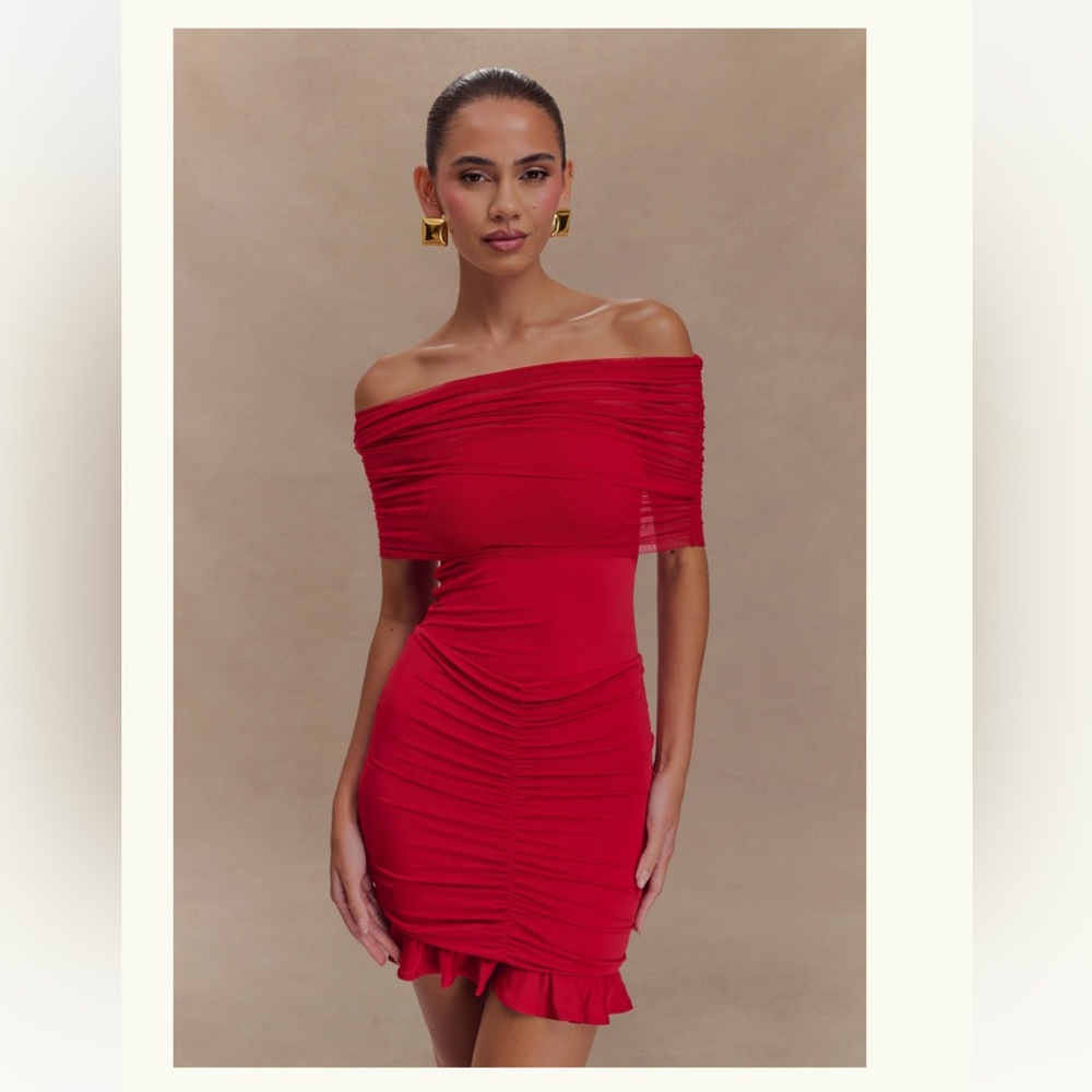 Meshki Off-Shoulder Red Dress